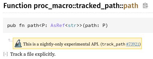 A screenshot of the proc_macro::tracked_path::path() docs